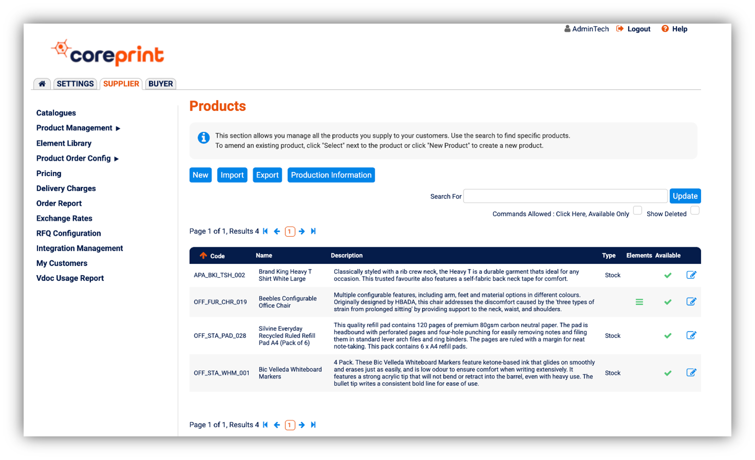 Coreprint Web to Print Admin Home