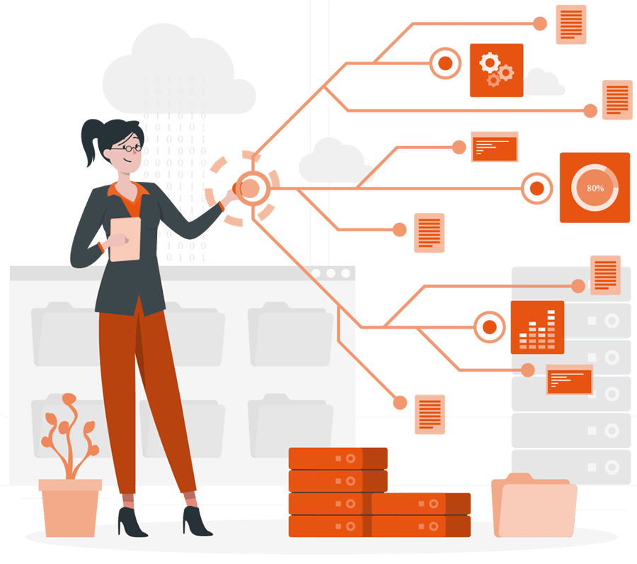 Print Management Hub showing Web-to-Print connection between corporate clients and print suppliers via Vpress software.